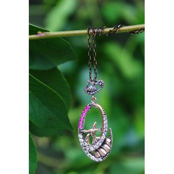 STONEAGE JEWELLERY Yakut ve Zirkon Taşlı Semazen Bayan Kolye