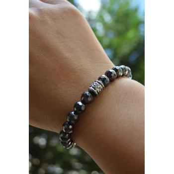 STONEAGE Faset Kesilmiş Hematit Gri Unisex Bileklik Hem Bay Hem Bayan İçin
