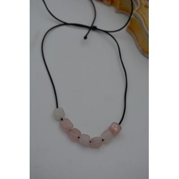 STONEAGE JEWELLERY Pembe Kuvars Taşlı Metalsiz Kolye